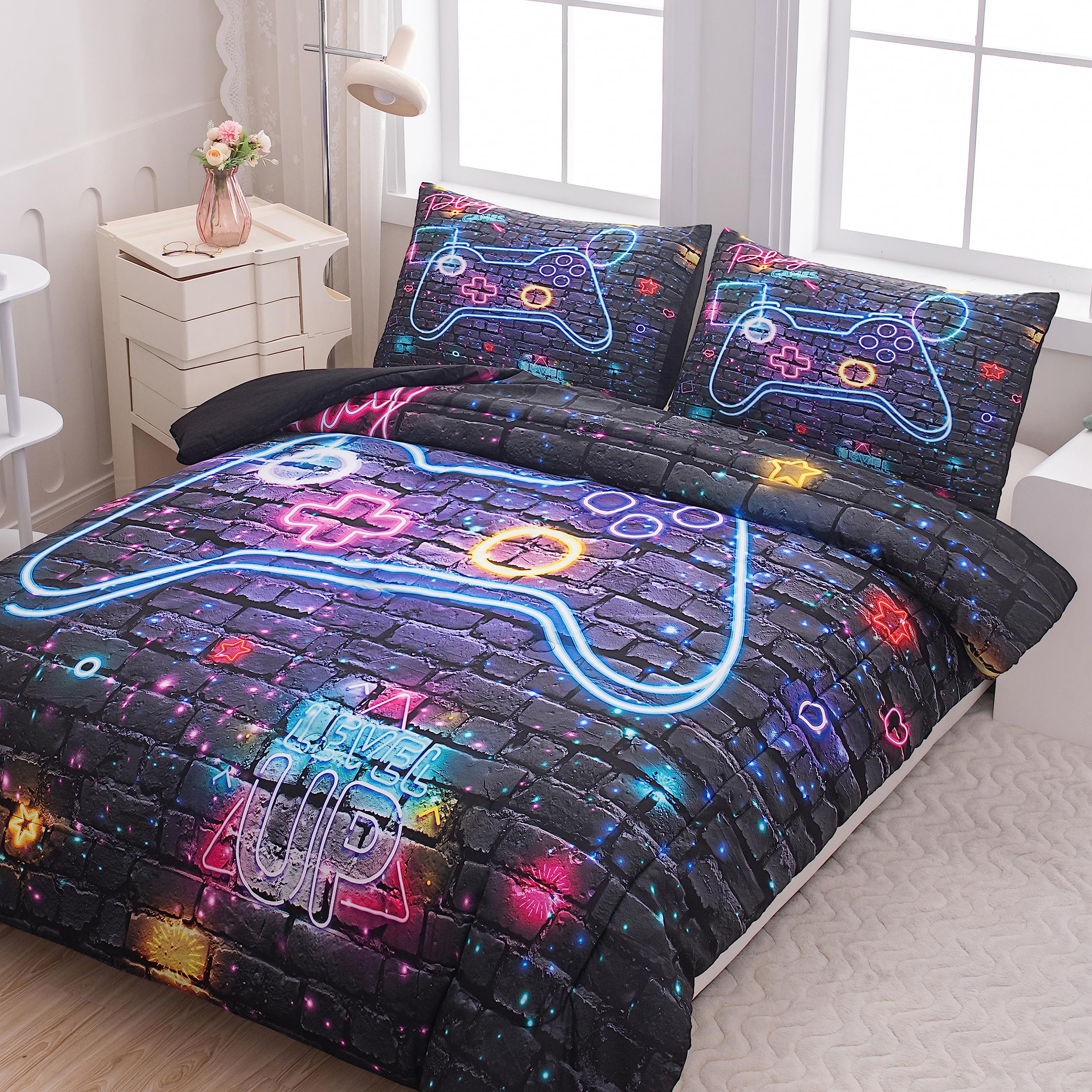 Ninenine 5Pcs Gaming Bedding Sets,Twin Size Bedding Set For Boys,Twin Comforter Sets For Boys,Boys Twin Bedding Sets(1Comforter,